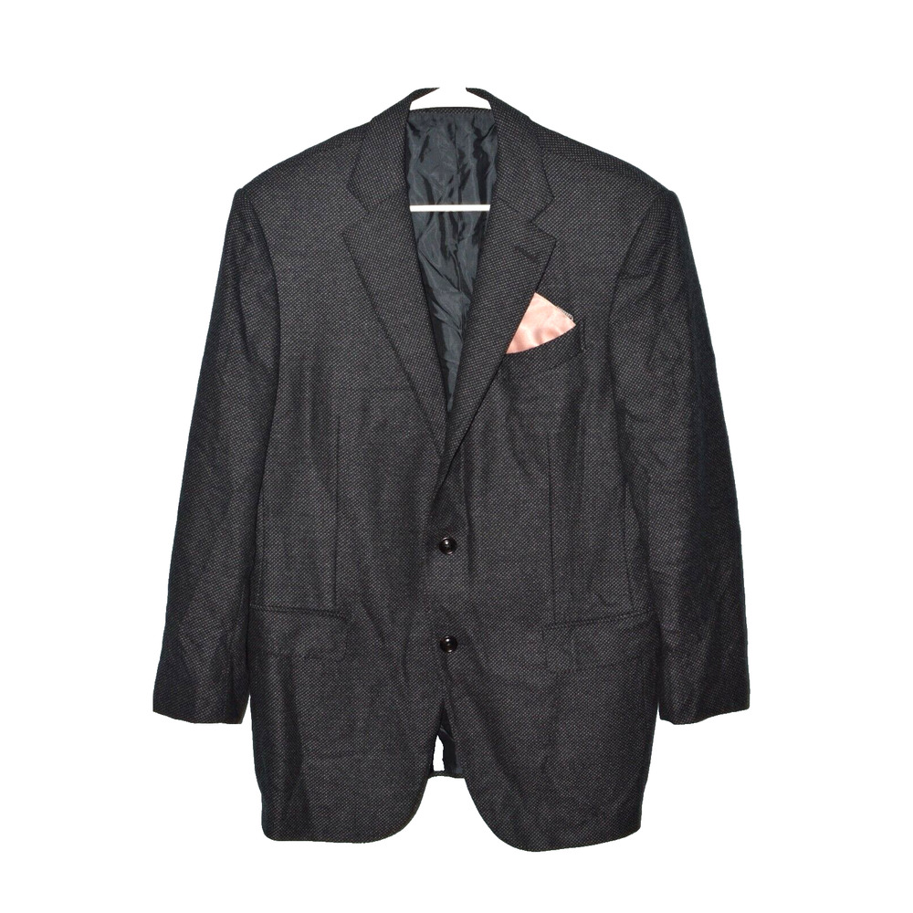 EU 52 /US 42R ERMENEGILDO ZEGNA Italy Men's Black Micro Dot Cashmere Sports Coat